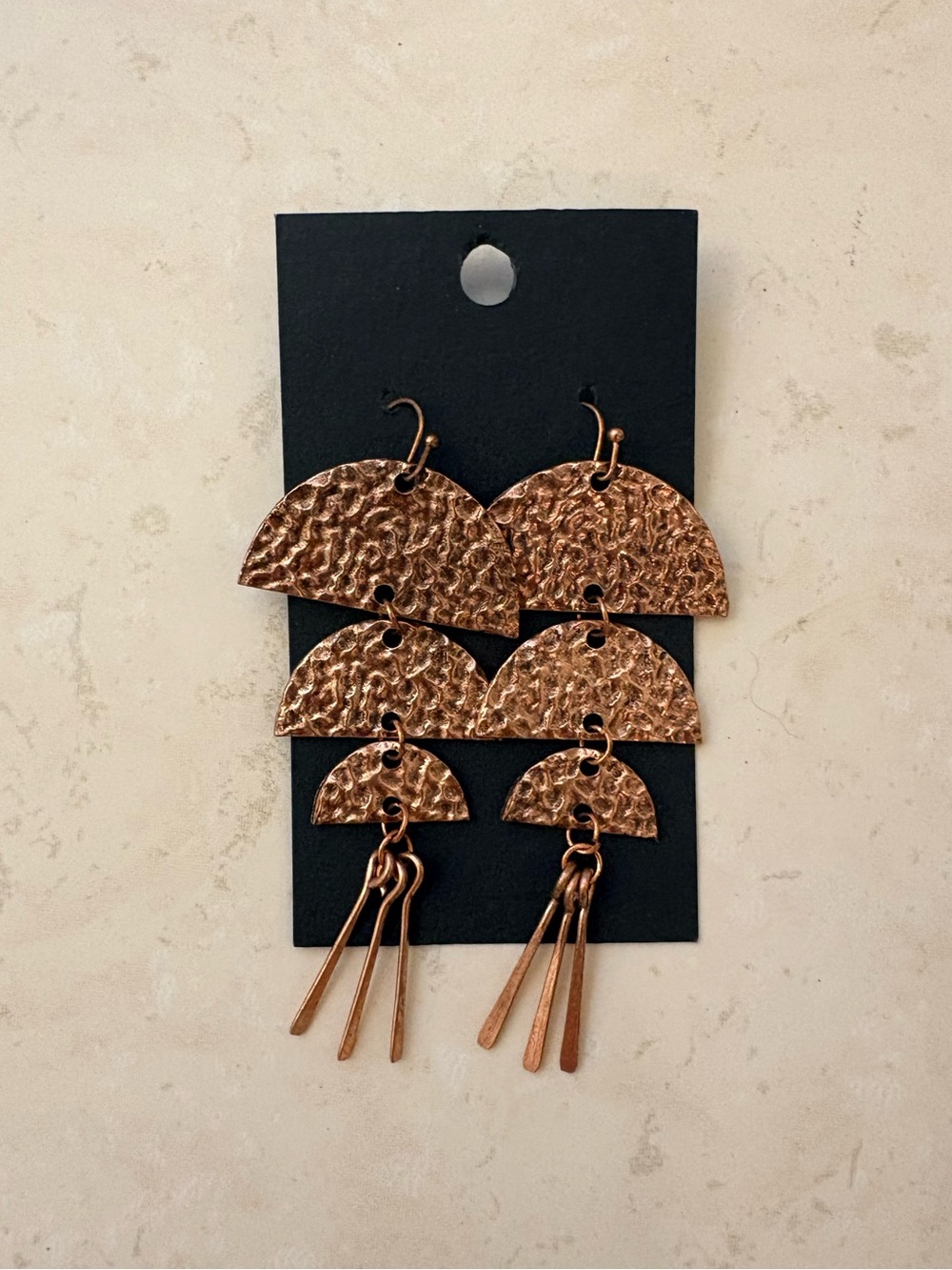 Hammered Copper Tiered Dangle Earrings